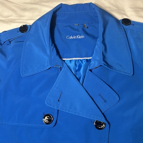 Calvin Klein Double Breast Mid Length Trench Coat Blue Belted Lined Size 0X - Picture 2 of 11